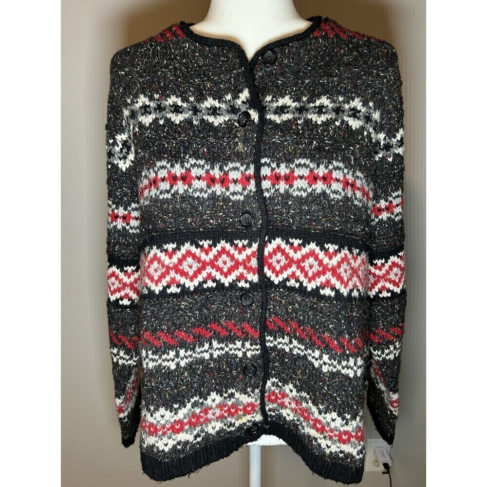 CROFT AND BARROW Women’s Wool Blend Fair Isle Cabin Cardigan Sweater Size PXL